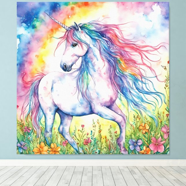 Unicorn Watercolor Leinwanddruck (Insitu (Holzboden))