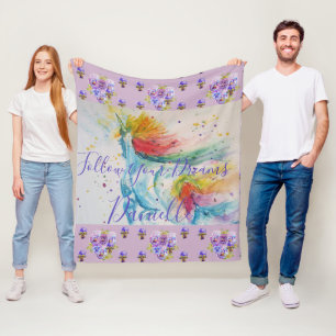 Unicorn Watercolor Lilac Floral Girls Name Blanket Fleecedecke