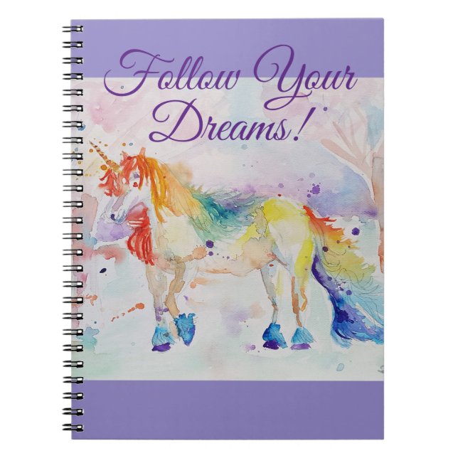Unicorn Watercolor MalGirls Lila Notebook Notizblock (Vorderseite)