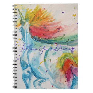 Unicorn Watercolor Painting Rainbow Girls Notebook Notizblock