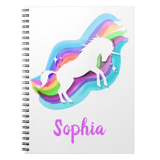 Unicorn Watercolor Rainbow Stars Notebook Notizblock (Vorderseite)