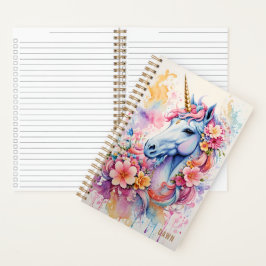 Unicorn Watercolor Splash Blume Personalisiert Notizbuch