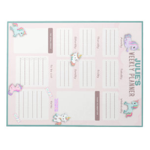 Unicorn Weekly Planner Sheet Notizblock