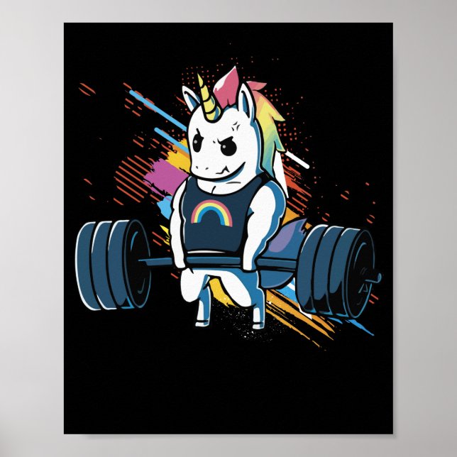 Unicorn Weightlift Fitness Deadlift Regenbogen Poster (Vorne)