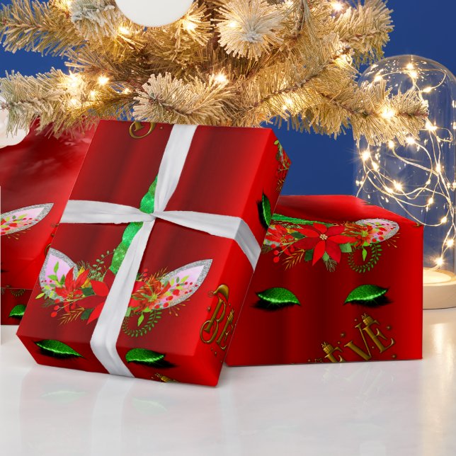 Unicorn Weihnachtsglaube Red Geschenkpapier (Feiertage)