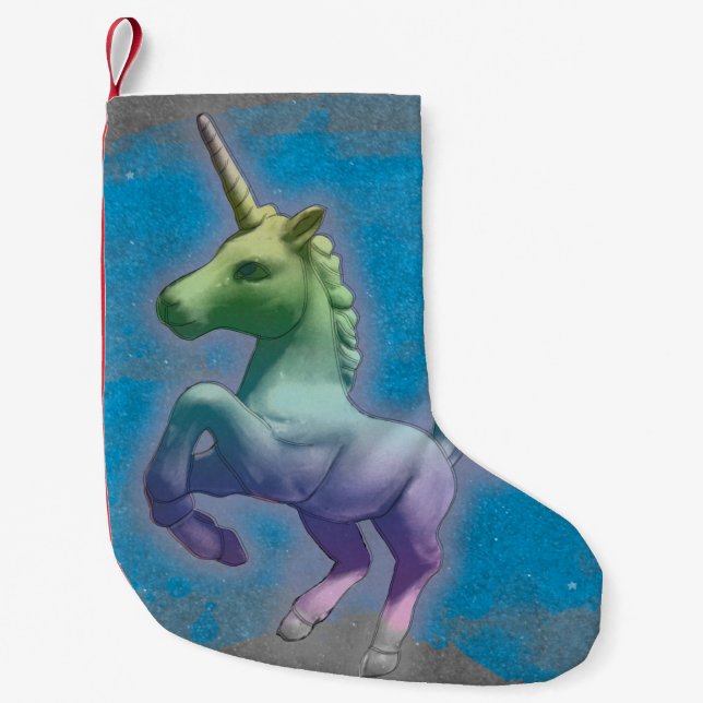 Unicorn-WeihnachtsStrumpf (blauer Nebelfleck) Kleiner Weihnachtsstrumpf (Vorderseite)