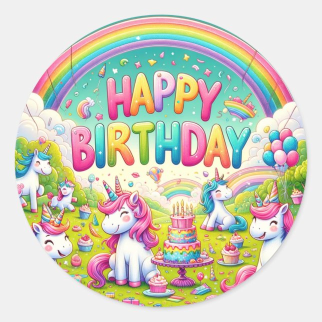 Unicorn Whimsical Birthday Aufkleber (Vorderseite)