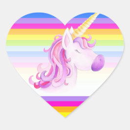 Unicorn whimsy Wasserfarbe Regenbogenstreifen Stic Herz-Aufkleber