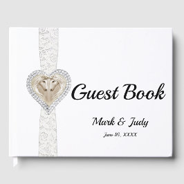 Unicorn White Lace Ribbon Wedding Guestbook Gästebuch