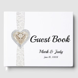 Unicorn White Lace Ribbon Wedding Guestbook Gästebuch
