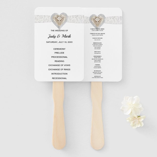 Unicorn White Lace Wedding Program Fans Fächer (Vorne und Hinten)