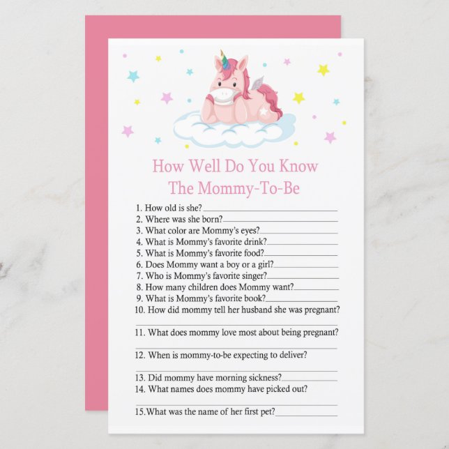 Unicorn Wie gut kennen Sie Babydusche? (Vorne/Hinten)