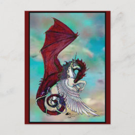 Unicorn Winged Pony Pegacorn Wyrm Red Dragon Horn Postkarte