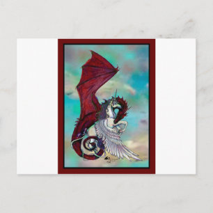 Unicorn Winged Pony Pegacorn Wyrm Red Dragon Horn Postkarte