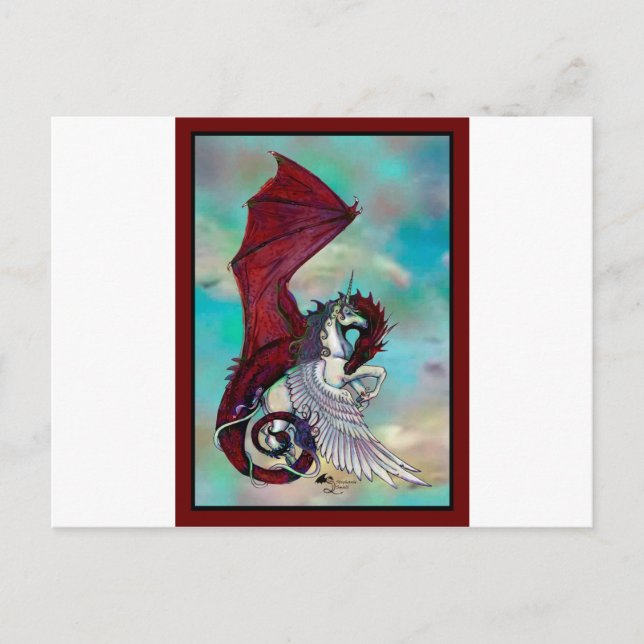 Unicorn Winged Pony Pegacorn Wyrm Red Dragon Horn Postkarte (Vorderseite)