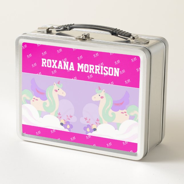 UNICORN WINGED ROSE PINK BLUE Metal Lunchbox (Vorderseite)