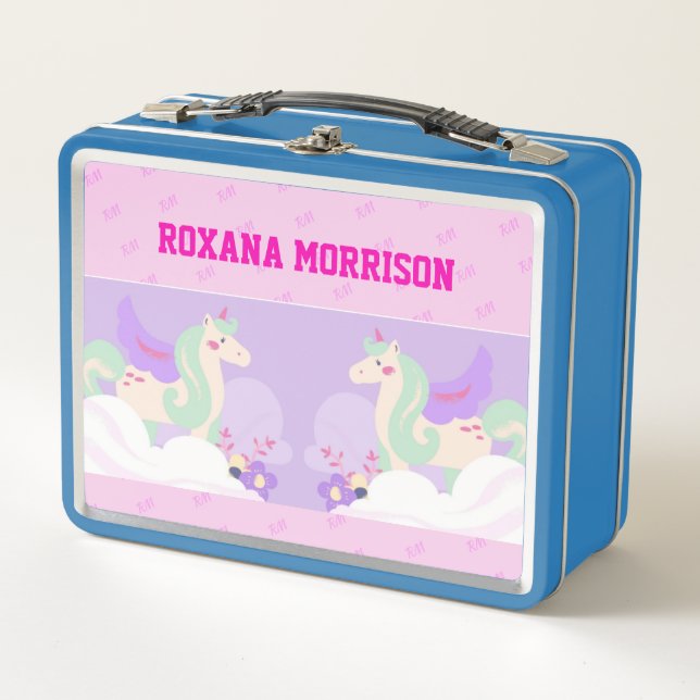 UNICORN WINGED ROSE PINK SKY BLUE Metal Lunchbox (Vorderseite)
