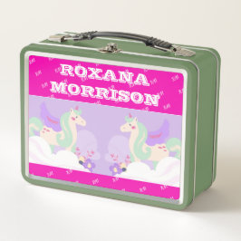 UNICORN WINGED ROSE PINK WHITE Metal Lunchbox
