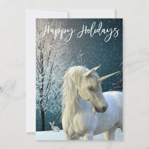 Unicorn Winter Scene Snow Happy Holidays Feiertagskarte