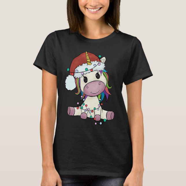 Unicorn with Christmas hat unicorn girl T-Shirt (Vorderseite)