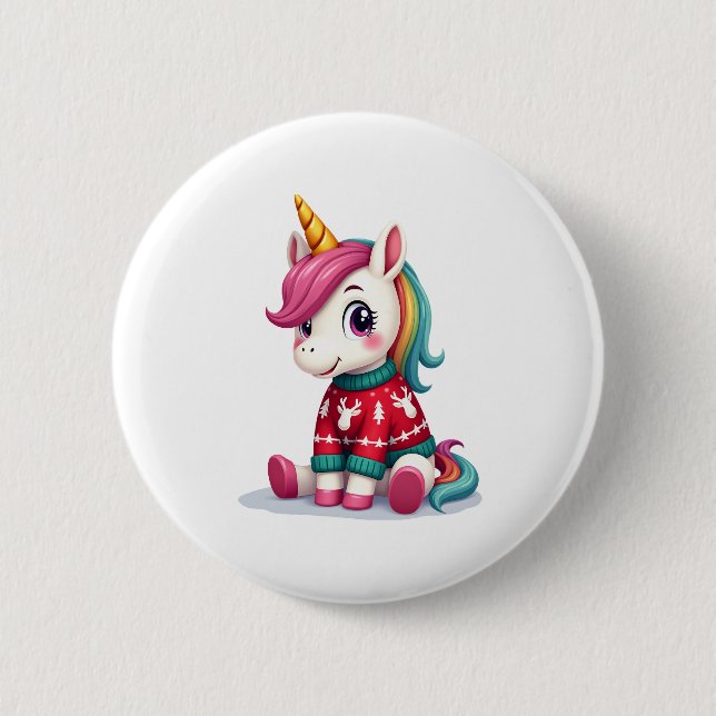 Unicorn with Christmas Sweater Unicorn Girls Chris Button (Vorderseite)