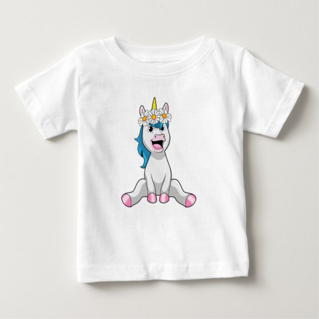 Unicorn with Flowers Daisy Baby T-shirt (Vorderseite)