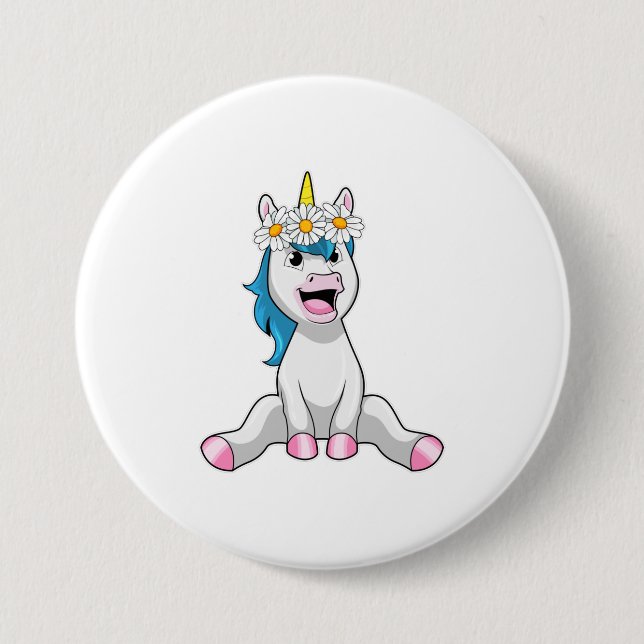 Unicorn with Flowers Daisy Button (Vorderseite)