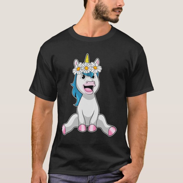 Unicorn with Flowers Daisy T-Shirt (Vorderseite)