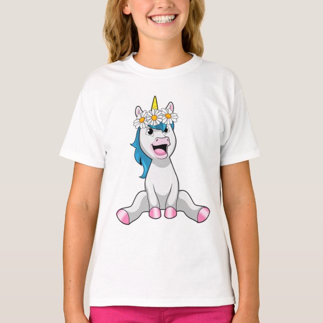 Unicorn with Flowers Daisy T-Shirt (Vorderseite)