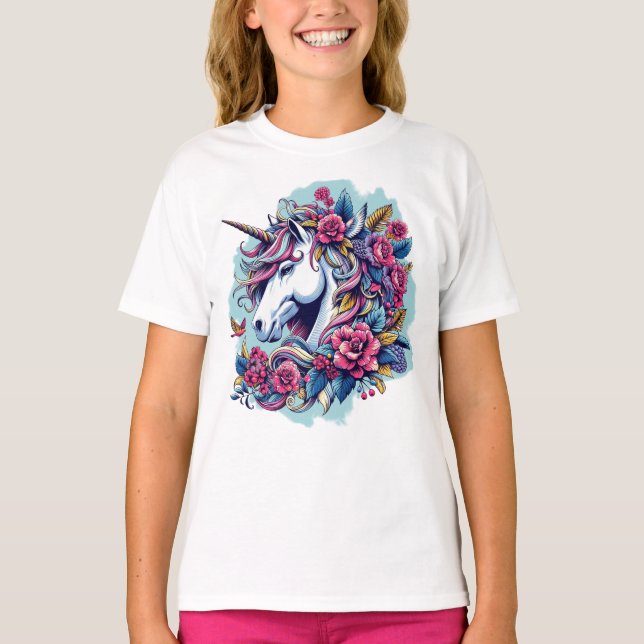 Unicorn With Flowers T-Shirt (Vorderseite)