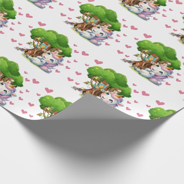 Unicorn & Woodland Friends Wrapping Paper Niedlich Geschenkpapier (Ecke)