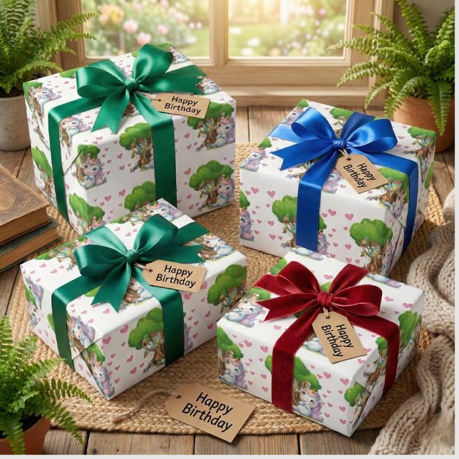 Unicorn & Woodland Friends Wrapping Paper Niedlich Geschenkpapier (Von Creator hochgeladen)