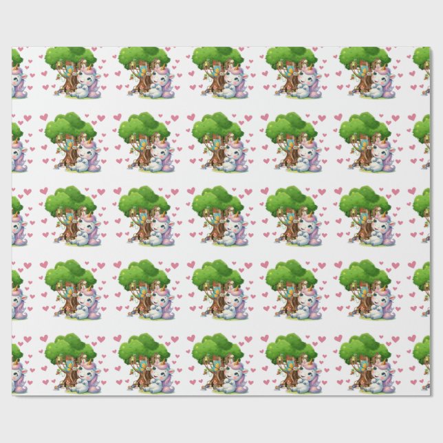 Unicorn & Woodland Friends Wrapping Paper Niedlich Geschenkpapier (Flach)