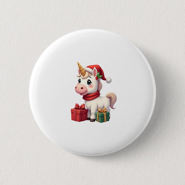 Unicorn Xmas Decoration Santa Unicorn Christmas T- Button (Vorderseite)