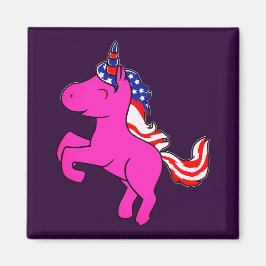 Unicorn Yarrow Pink Patriotic USA Flag Mane Art Magnet