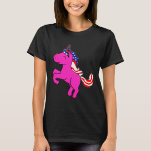 Unicorn Yarrow Pink Patriotic USA Flag Mane Art T-Shirt