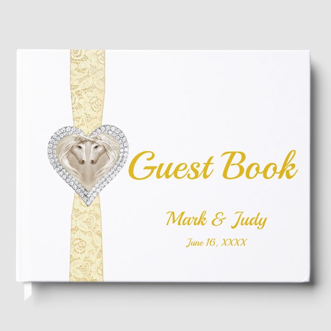Unicorn Yellow Lace Ribbon Wedding Guestbook Gästebuch (Vorderseite)
