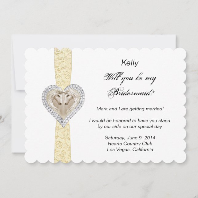 Unicorn Yellow Lace Wedding Bridesmaid Card Einladung (Vorderseite)