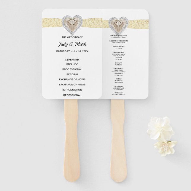 Unicorn Yellow Lace Wedding Program Fans Fächer (Vorne und Hinten)