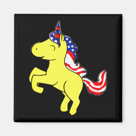 Unicorn Yellow Patriotic USA Flag Mane Cartoon Magnet