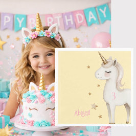 Unicorn Yellow & Pink Girl Birthday Party Cocktail Serviette