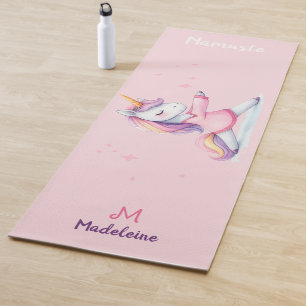 Unicorn Yoga Pose Pastellfarben Rosa Monogramm Nie Yogamatte