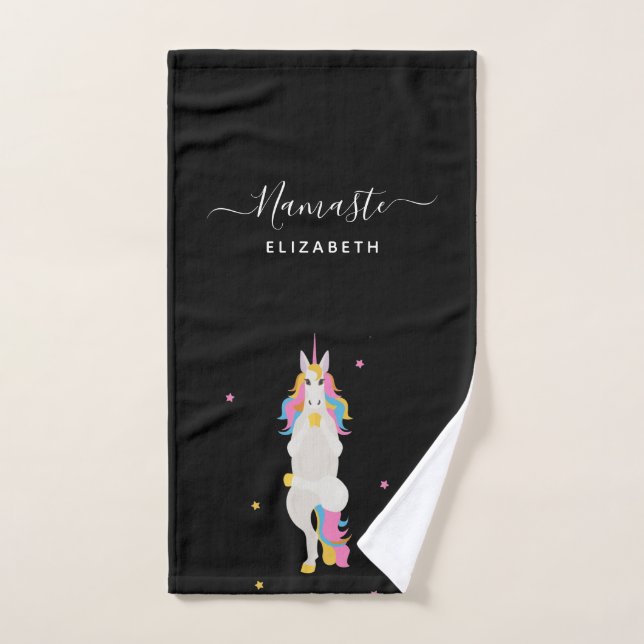 Unicorn Yoga Posen Spaß schwarz Namaste Name Badhandtuch Set (Handtuch)
