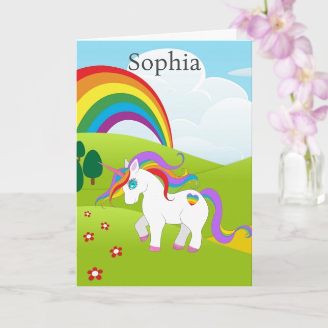 Unicorn Young Girls Birthday Personalize Name Age Karte (Orchidee)