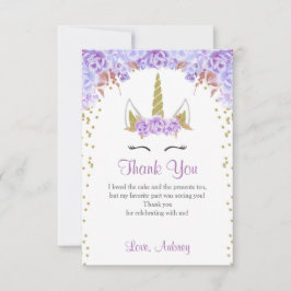 Unicorngeburtstag danken Ihnen zu kardieren, lila Dankeskarte