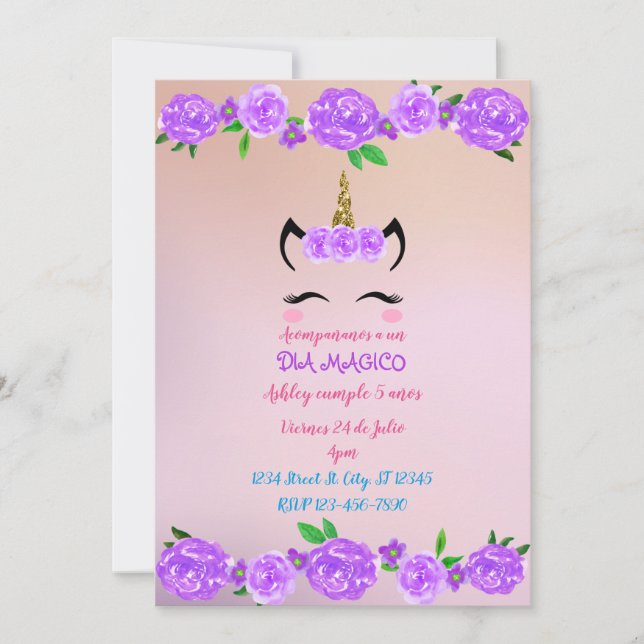 Unicornio Einladung (Vorderseite)