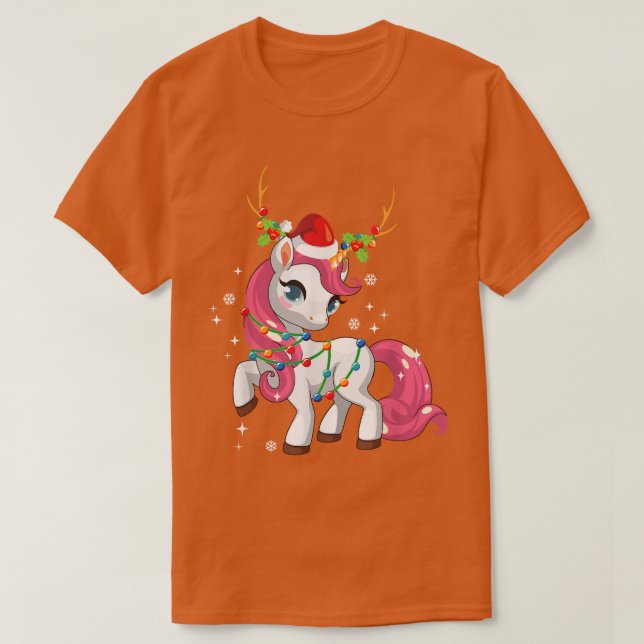 Unicorns Christmas Lights Funny Rentier Family Ch T-Shirt (Design vorne)
