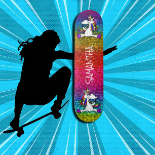 Unicorns Colorful Modern Girly Glitzer Skateboard