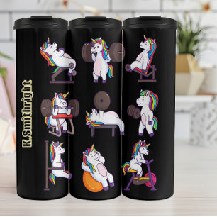 Unicorns, die ein Gym-Workout durchführen Thermosbecher