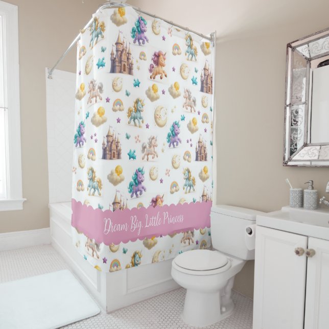 Unicorns & Fairytale Castle - Fantasy Design Duschvorhang (Beispiel)